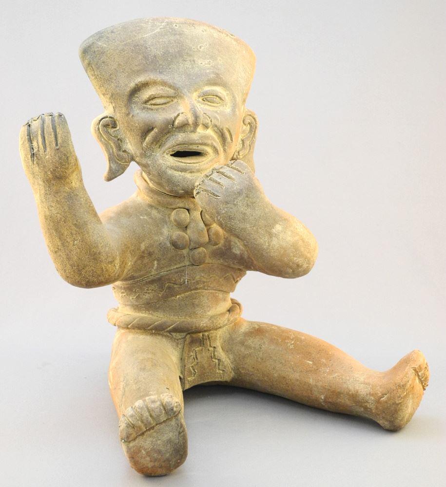 Pre-Columbian Style Pottery Figure, 10 1/2" High. (1 of 3)