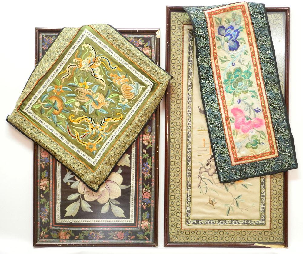 4 Chinese Silk Embroidery Panels.: 4 Chinese Silk Embroidery Panels.