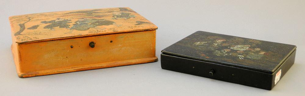 Two Chinoiserie Hinged Boxes, 6 5/8" & 5 1/4" Wide. (1 of 4)