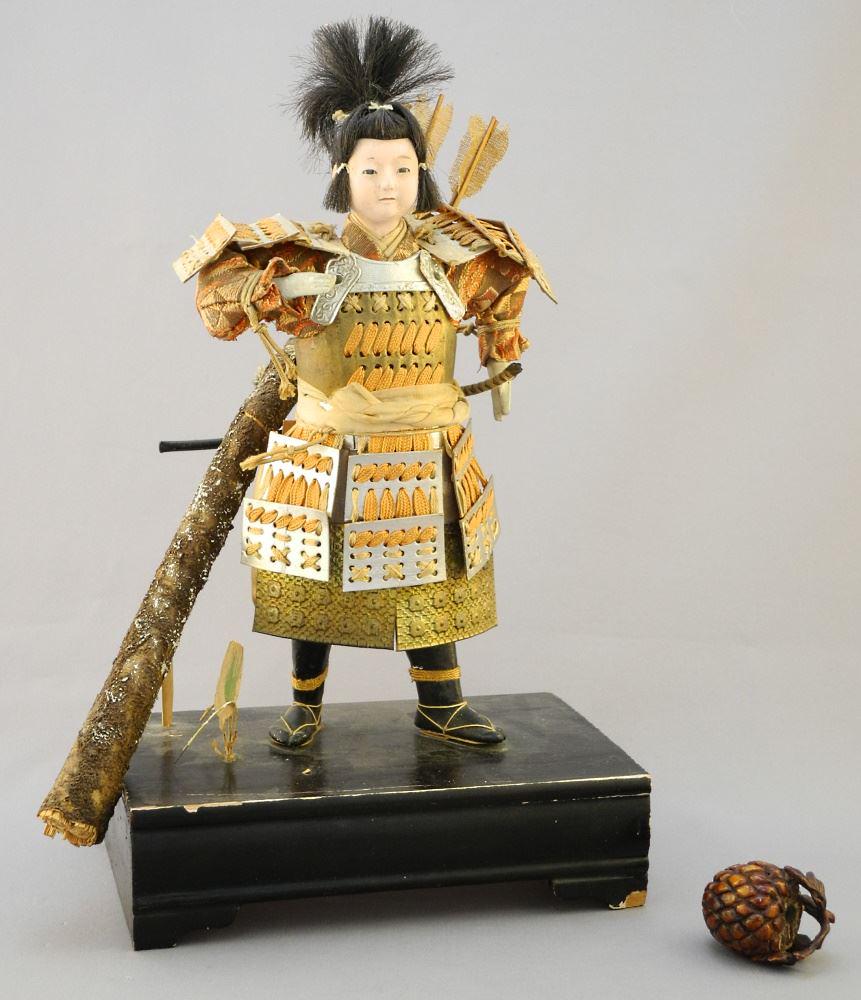 Japanese Archer on Stand & a Japanese Netsuke, TH: 11".: Japanese Archer on Stand & a Japanese Netsuke, TH: 11".