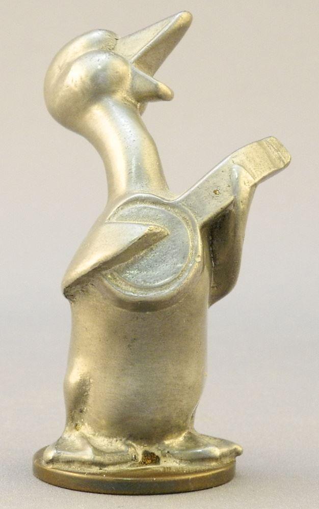 Vintage Cast Aluminum Duck Musician on Weighted Brass Base, 2 3/4" High. (1 of 2)