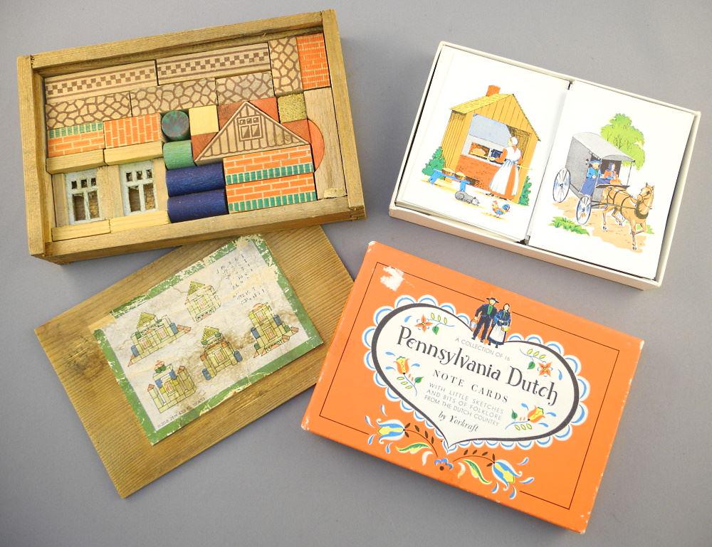 Box of Pennsylvania Dutch Note Cards & a Printed Wood Block Set. (1 of 1)