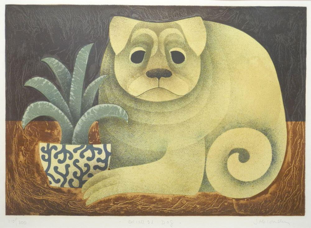 Lithograph Signed (Carolyn) Jablonsky, 16 1/2" x 23 1/2", #110/ 300, "Chinese Dog". (1 of 4)