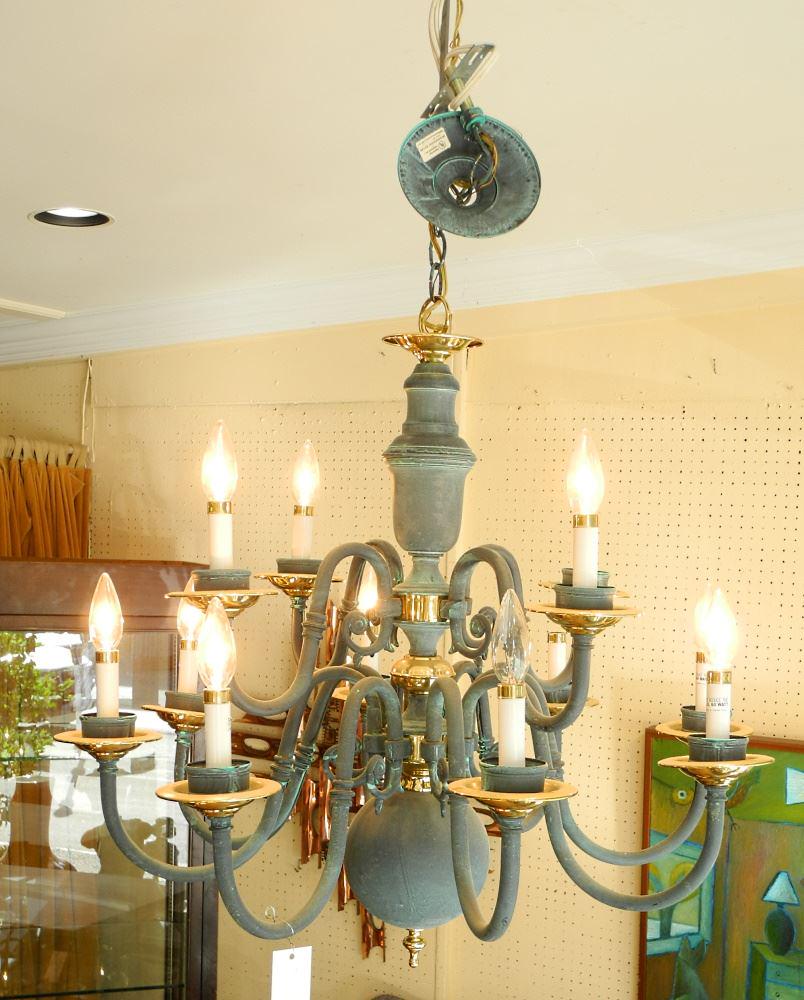 Verdigris Metal 12 Branch Chandelier, 31" diameter. (1 of 2)