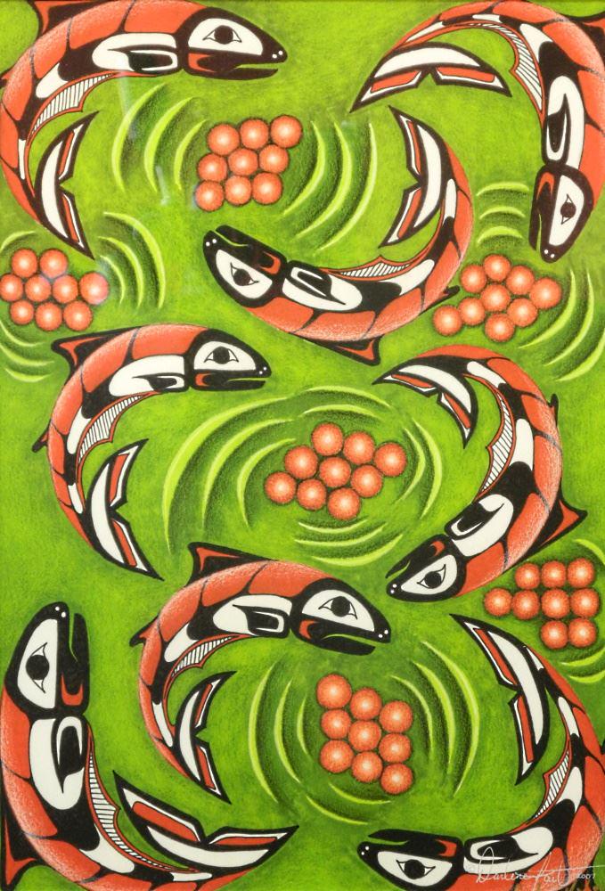 Giclee Print signed Darlene Gait, 13 1/4" x 9", "Spawning Salmon". (1 of 3)