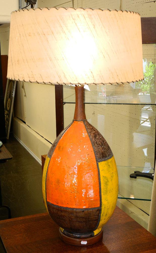 Orange & Yellow Quadrants Pottery Table Lamp, 31 1/2" high. (1 of 3)