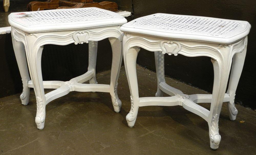 Pair of White Painted Louis XV Cane Inset Stools, 16 1/4" wide. (1 of 1)
