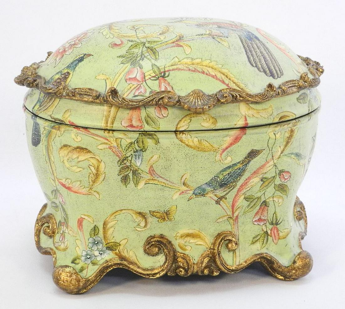 Maitland-Smith Ornamental Box with 18th Century-Style Wall Paper Decoration.: Maitland-Smith Ornamental Box with 18th Century-Style Wall Paper Decoration.