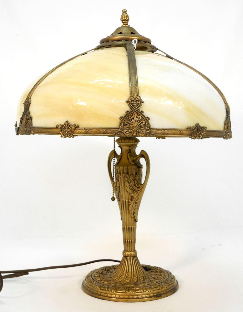 1920's Caramel Glass Table Lamp with Cast Base, 21 1/4" high. (1 of 5)