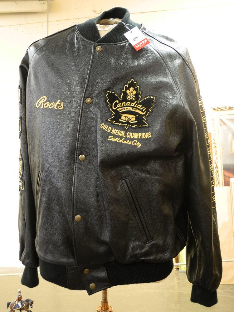 ROOTS 2002 Hockey Victory at Salt Lake City Leather Jacket, Size XL. (1 of 2)