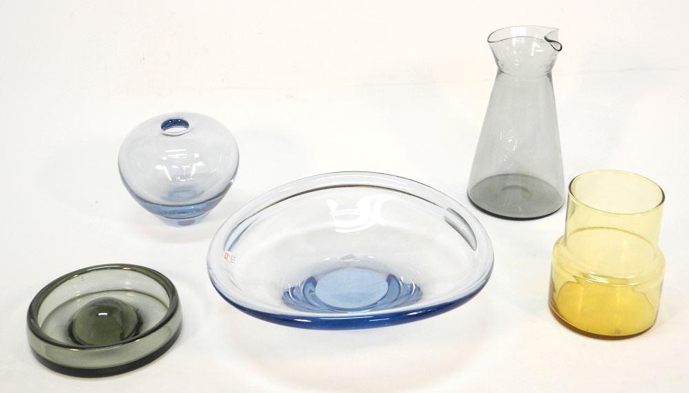 5 Pieces of Scandinavian Art Glass, 3 signed Holmegaard, 11" diameter.: 5 Pieces of Scandinavian Art Glass, 3 signed Holmegaard, 11" diameter.