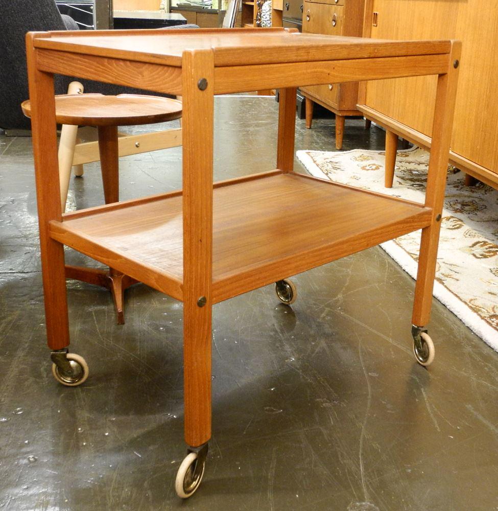 Danish Modern Teak Cocktail Cart, 24 1/2" Length.: Danish Modern Teak Cocktail Cart, 24 1/2" Length.