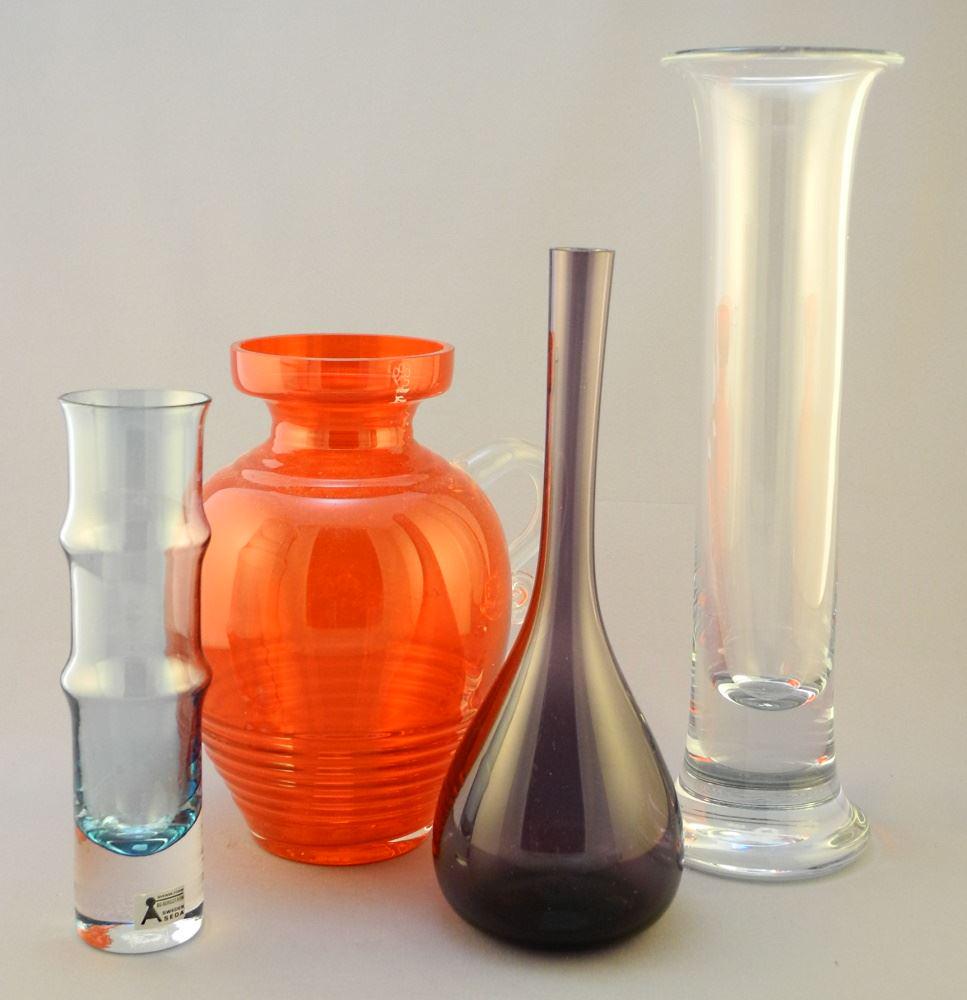 4 Scandinavian Art Glass Pieces Including 1 by Holmegaard, 12 1/4".: 4 Scandinavian Art Glass Pieces Including 1 by Holmegaard, 12 1/4".