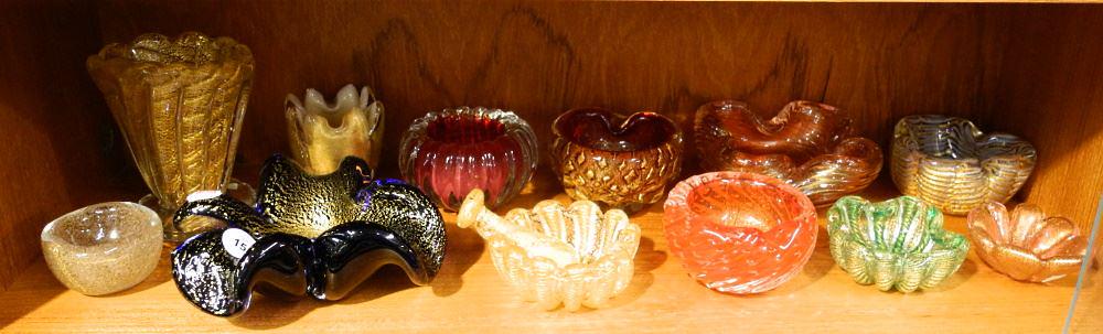12 Pieces of Aventurine Art Glass, Largest 6 3/4".: 12 Pieces of Aventurine Art Glass, Largest 6 3/4".