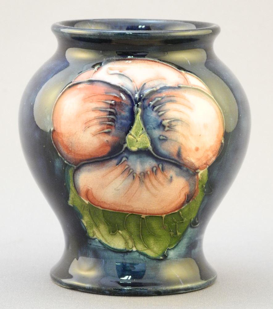 Moorcroft Pansy Vase, 3 1/8". (1 of 3)