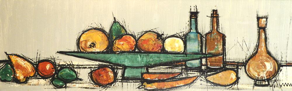 Oil on Board signed Indistinctly, 11 1/2" x 38 1/2", "Still Life with Fruit", Toning Noted. (1 of 3)