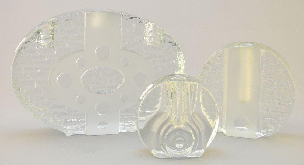 3 Walther Glass "Solifeur" & "Pukeburg" Vases & Candlesticks.: 3 Walther Glass "Solifeur" & "Pukeburg" Vases & Candlesticks.