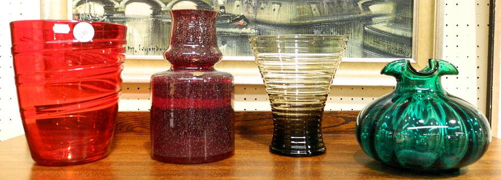 4 Art Glass Vases, largest 9 3/4" high.: 4 Art Glass Vases, largest 9 3/4" high.