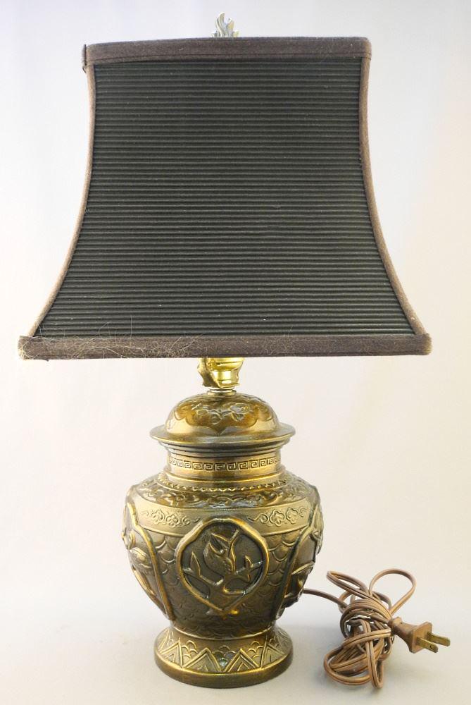 Contemporary Bronze Finish Asian- Style Table Lamp, 18" High. (1 of 3)