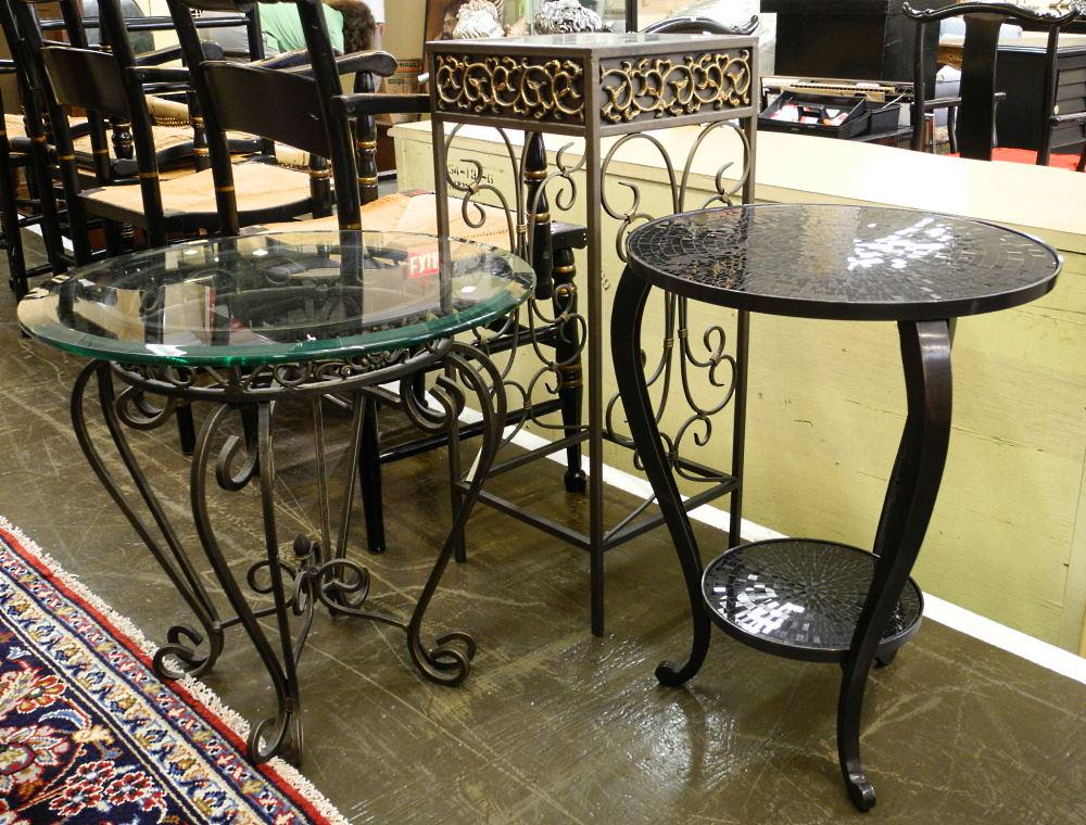 3 Metalwork Glass & Title Occasional Tables.: 3 Metalwork Glass & Title Occasional Tables.