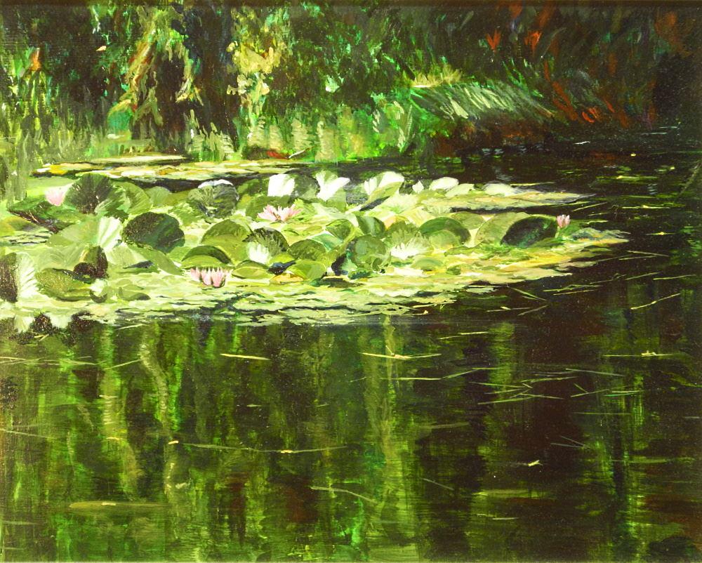 Oil on Board attributed to Margaret Bell, 16" x 20", Untitled- Homage to Monet". (1 of 3)