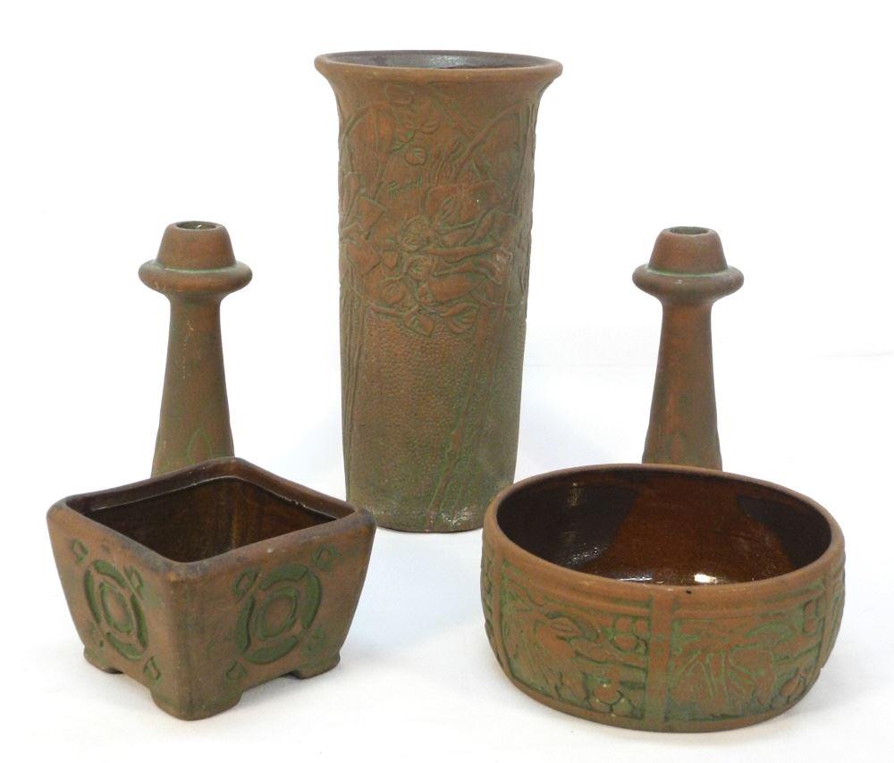 3 Vases & 2 Candle Holders Made by Peters & Reed, 12" high. (1 of 4)