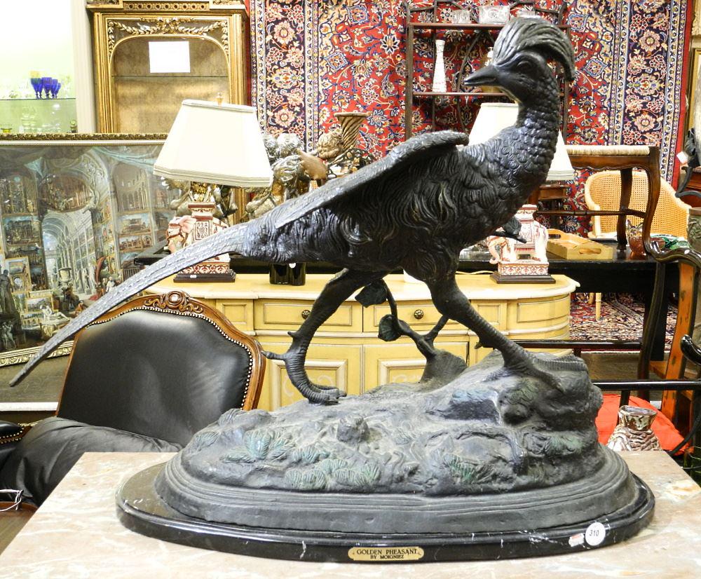 Bronze Finish Sculpture after Moigniez, 26" x 35" x 15 1/2", "Golden Pheasant". (1 of 6)