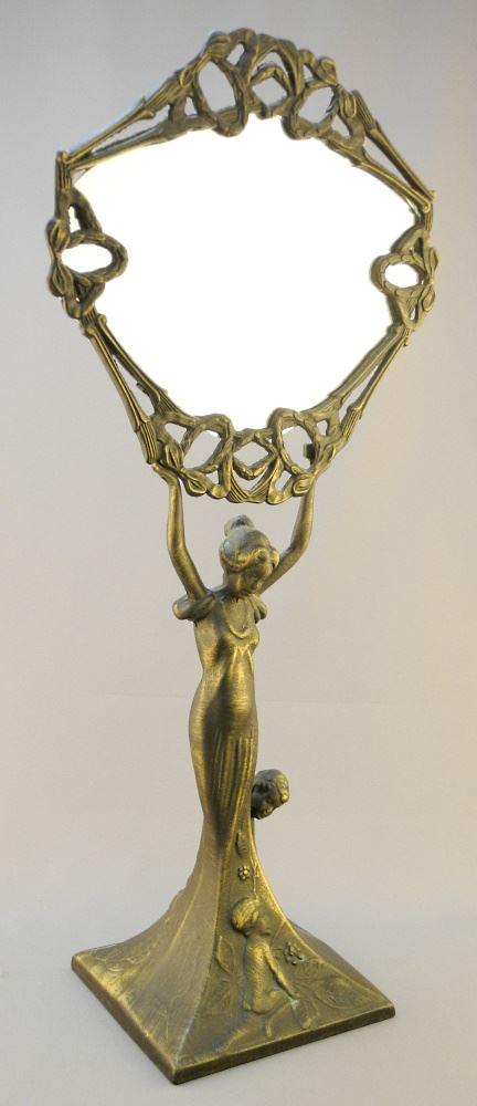 Art Nouveau-Style Cast Metal Figural Mirror, 19 1/4" high. (1 of 5)