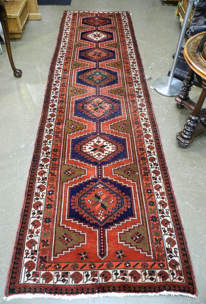 Hand Knotted Persian Runner, 12'10" x 3'6". (1 of 3)