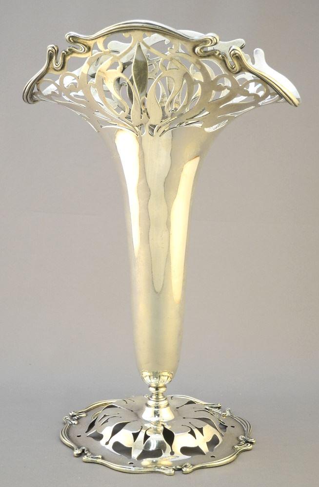 Sterling Silver Galt Bros. Vase with Openwork, Tear Noted, 10" high. (1 of 5)