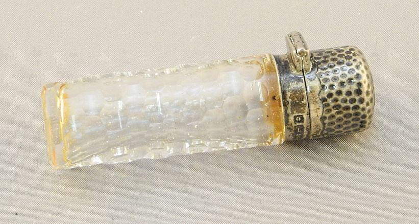 Hallmarked Sterling Silver Faceted Crystal Scent Bottle, 2 1/2" High. (1 of 2)