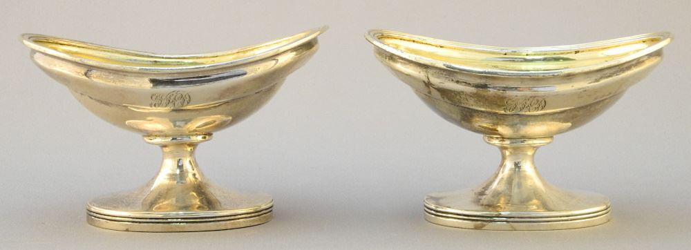 Pair of Victorian Silver Open Salts London 1848 maker CS, 3 3/4". (1 of 12)