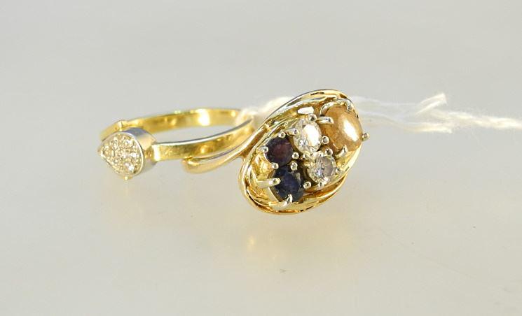 2 18K Gold Rings Set with Various Stones, Size 6 & 8 1/2, TW:8.99 Grams. (1 of 1)