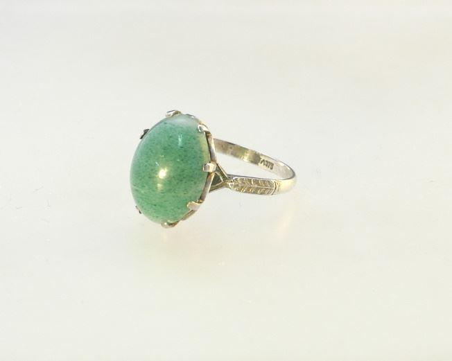 Chinese Jade & Sterling Ring, Stamped Silver, Size 7 1/2". (1 of 5)