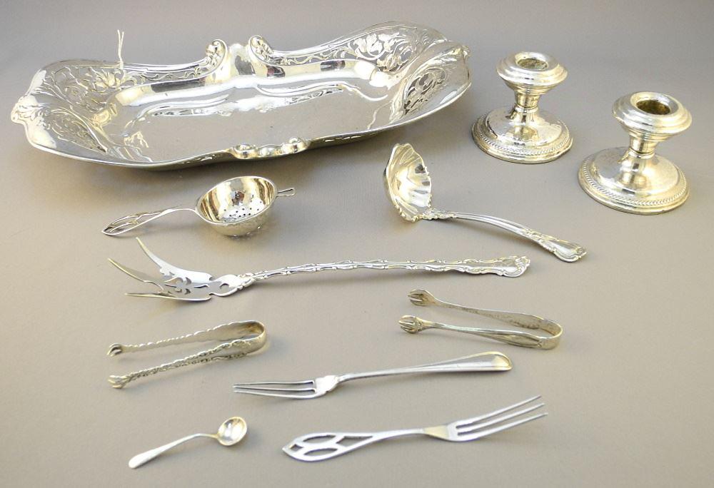 Sterling Silver Bread Basket (13 1/4") with Various Flatware & Candle Sticks, TW:615 Gram (1 of 1)