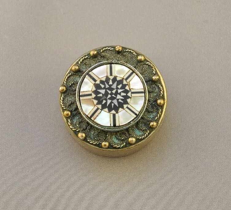 Egyptian .800 Silver Inlaid Small Round Box, 1 1/8" diameter, 19.21 Grams. (1 of 2)