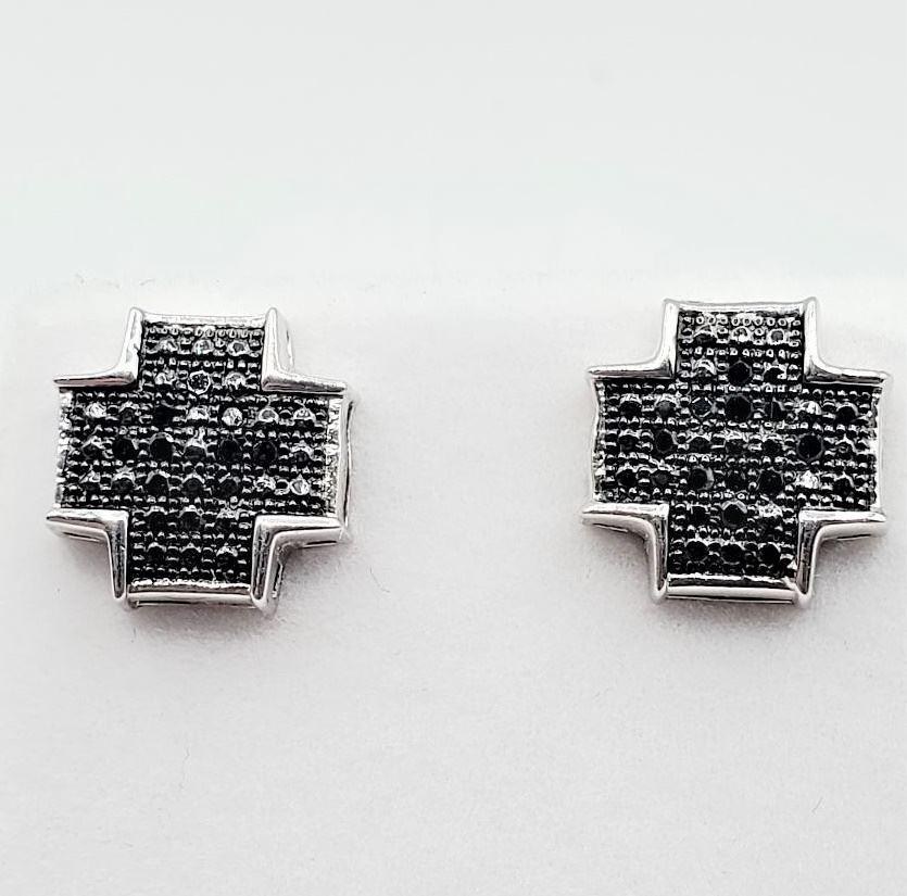 Sterling Silver & Black Diamond Cross Earrings.: Sterling Silver & Black Diamond Cross Earrings.
