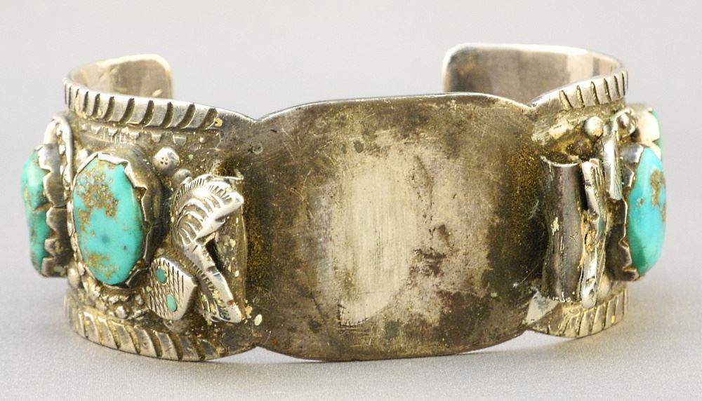 Navajo Silver & Kingsman Turquoise Watch Cuff, 2 1/2" wide. (1 of 3)