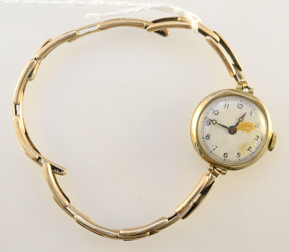 Hallmarked 9K Gold Lady's Watch Case & Strap, 7.5 Grams, with Swiss Works (1 of 1)