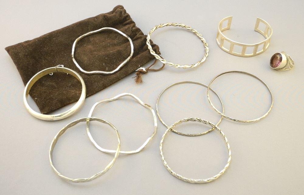 Collection of Sterling Silver & Other Bangles & a Ring, TW:14.8 Grams. (1 of 1)
