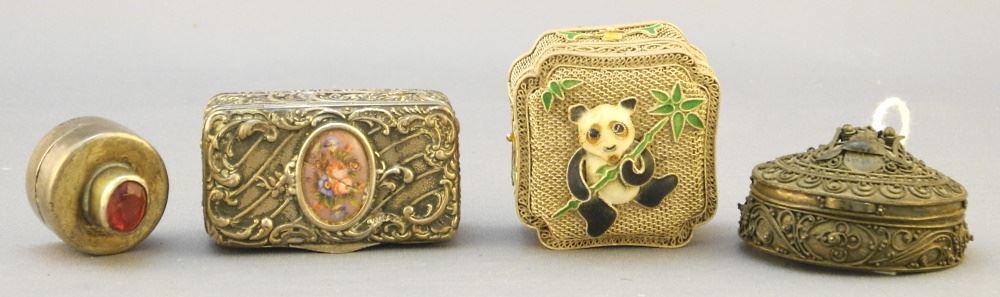 Collection of 4 Sterling Silver Boxes: 2 Marked/ 2 Unmarked, Largest 1 3/4" wide. (1 of 2)