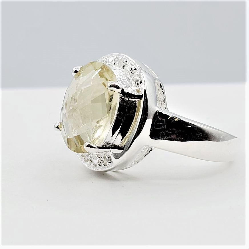 Sterling Silver & Lemon Quartz & White Sapphire Ring, Size 6 3/4. (1 of 7)