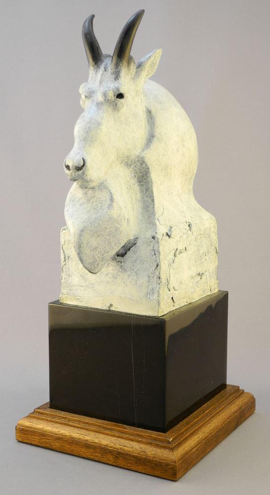 Bronze Mountain Goat Sculpture Signed Tim Cherry, 13 1/4" x 5 5/8" x 7 1/2". (1 of 6)