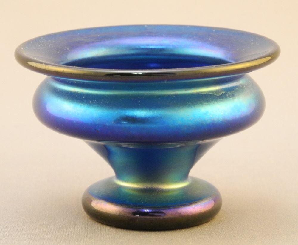 Tiffany Favrile Salt Cellar, 1 3/4 x 2 3/4" Diameter, Marked LCT- 19640.: Tiffany Favrile Salt Cellar, 1 3/4 x 2 3/4" Diameter, Marked LCT- 19640.