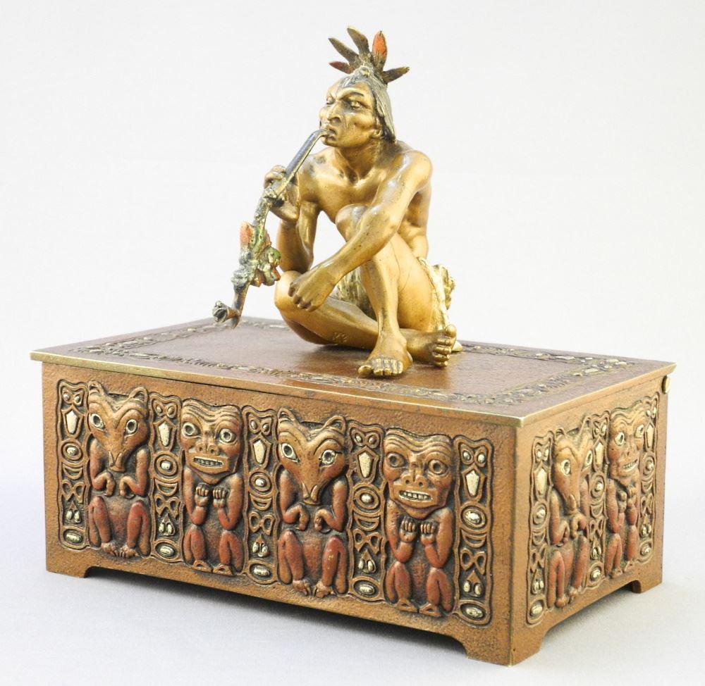 Franz Bergman Cold Painted Bronze Figural Casket, 6 1/8" x 6 3/8" x 3 7/8". (1 of 7)