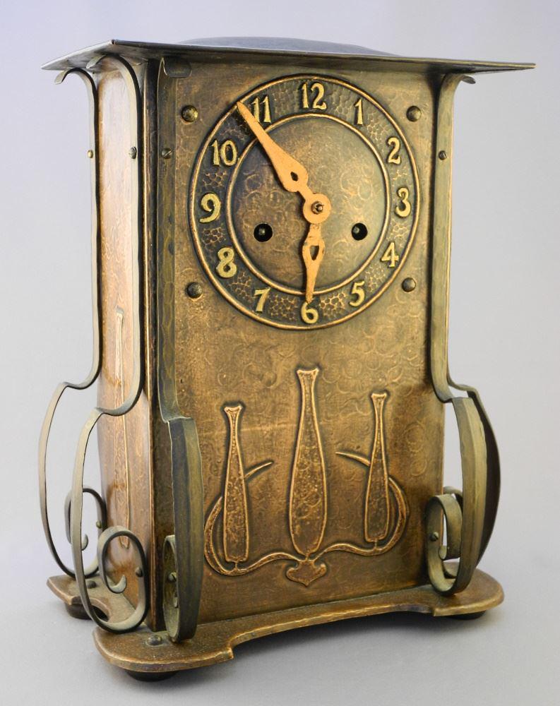 Arts & Crafts Copper Clock with Pendulum & Key, 2 Screws Missing, Restoration Noted. (1 of 13)