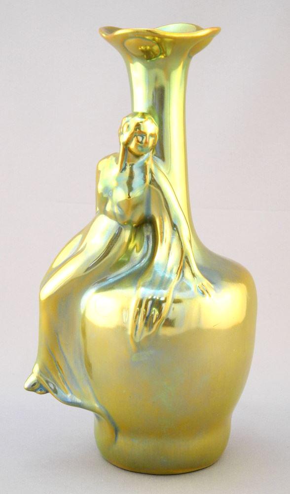 Zsolnay Iridescent Figural Vase, 9" High. (1 of 9)
