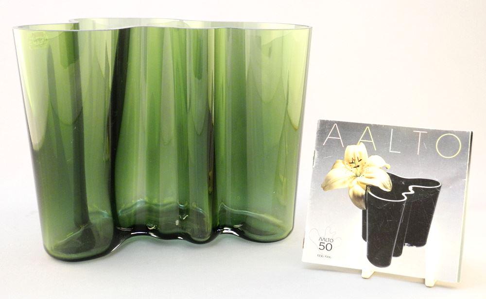 Iittala 1936-1986 Aalto Sea Green "Savoy" Vase, 6 3/8" high, #4387/ 5000.: Iittala 1936-1986 Aalto Sea Green "Savoy" Vase, 6 3/8" high, #4387/ 5000.