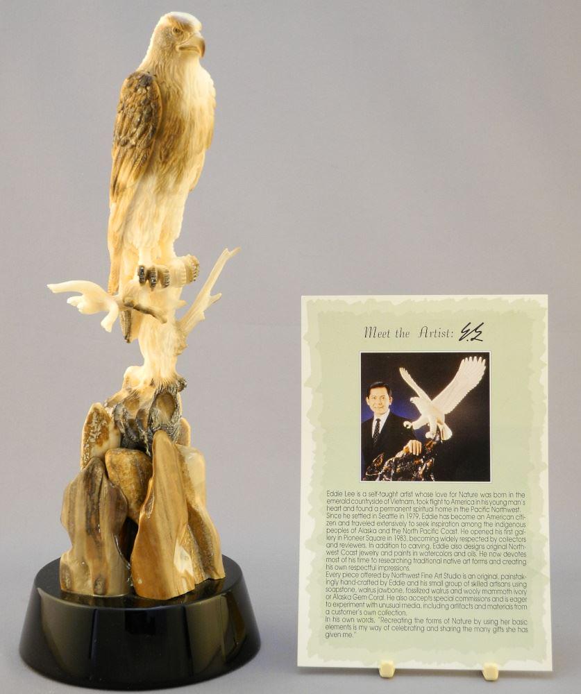 Fossilized Walrus Ivory & Bone Sculpture Monogrammed EL (Eddie Lee) TH:10 1/4".: Fossilized Walrus Ivory & Bone Sculpture Monogrammed EL (Eddie Lee) TH:10 1/4".