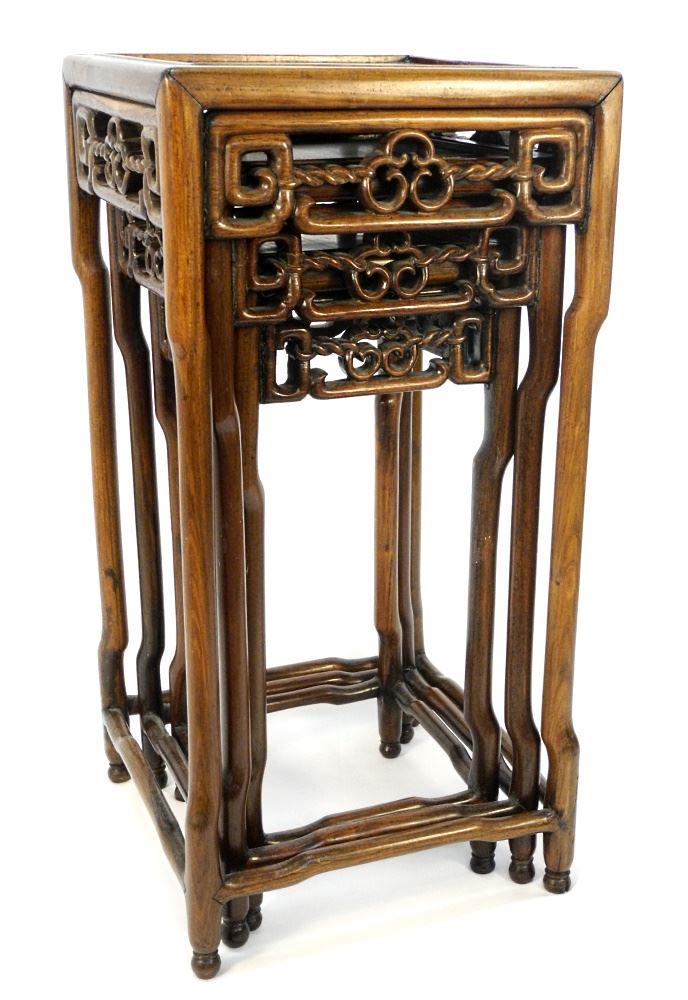 Nesting Trio of Chinese Rosewood Tables, 26 1/4" high. (1 of 12)